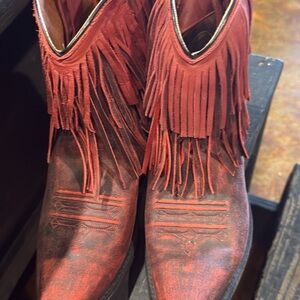 Chic Red Fringed Ankle Boots